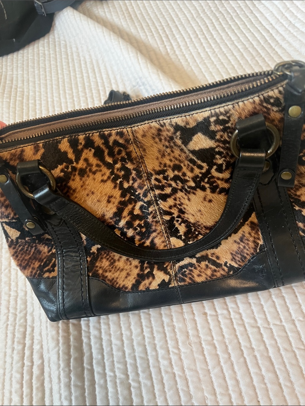 Frye Haircalf Animal Print Leather Satchel Crossbody Bag